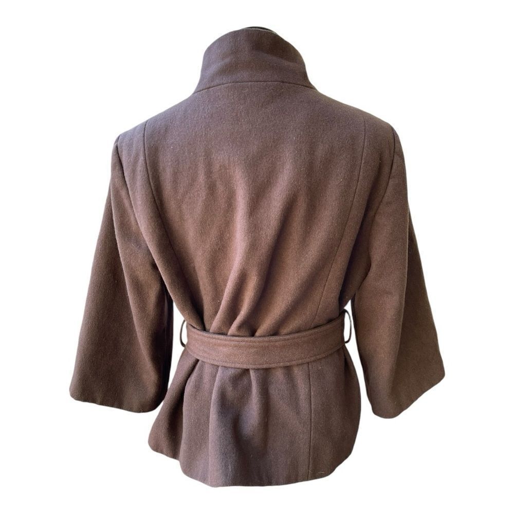 Mossimo Brown Belted 3/4 Sleeves Lined Cropped Jacket Sz XXL Classic Wool Blend - Picture 5 of 5
